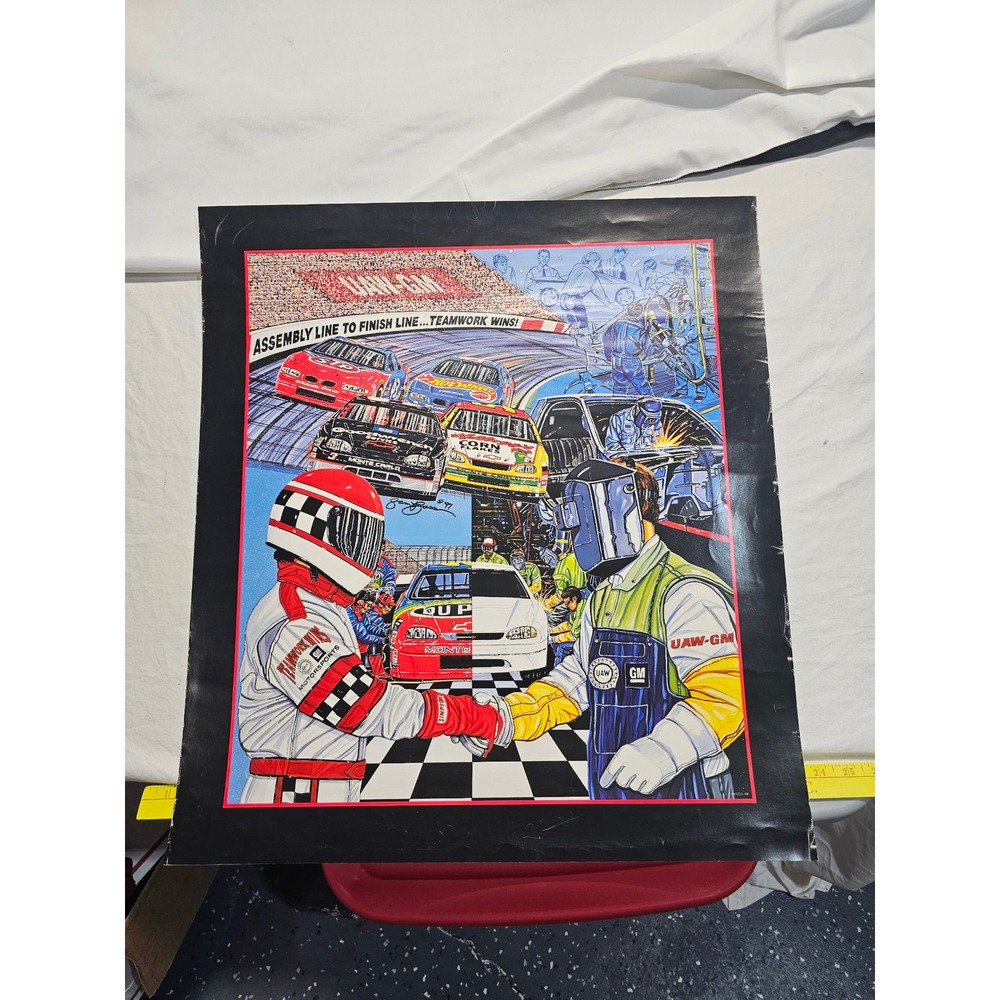 Sam Bass 1997 UAW-GM NASCAR Motorsports Poster Dale Earnhardt Teamwork Wins22x25